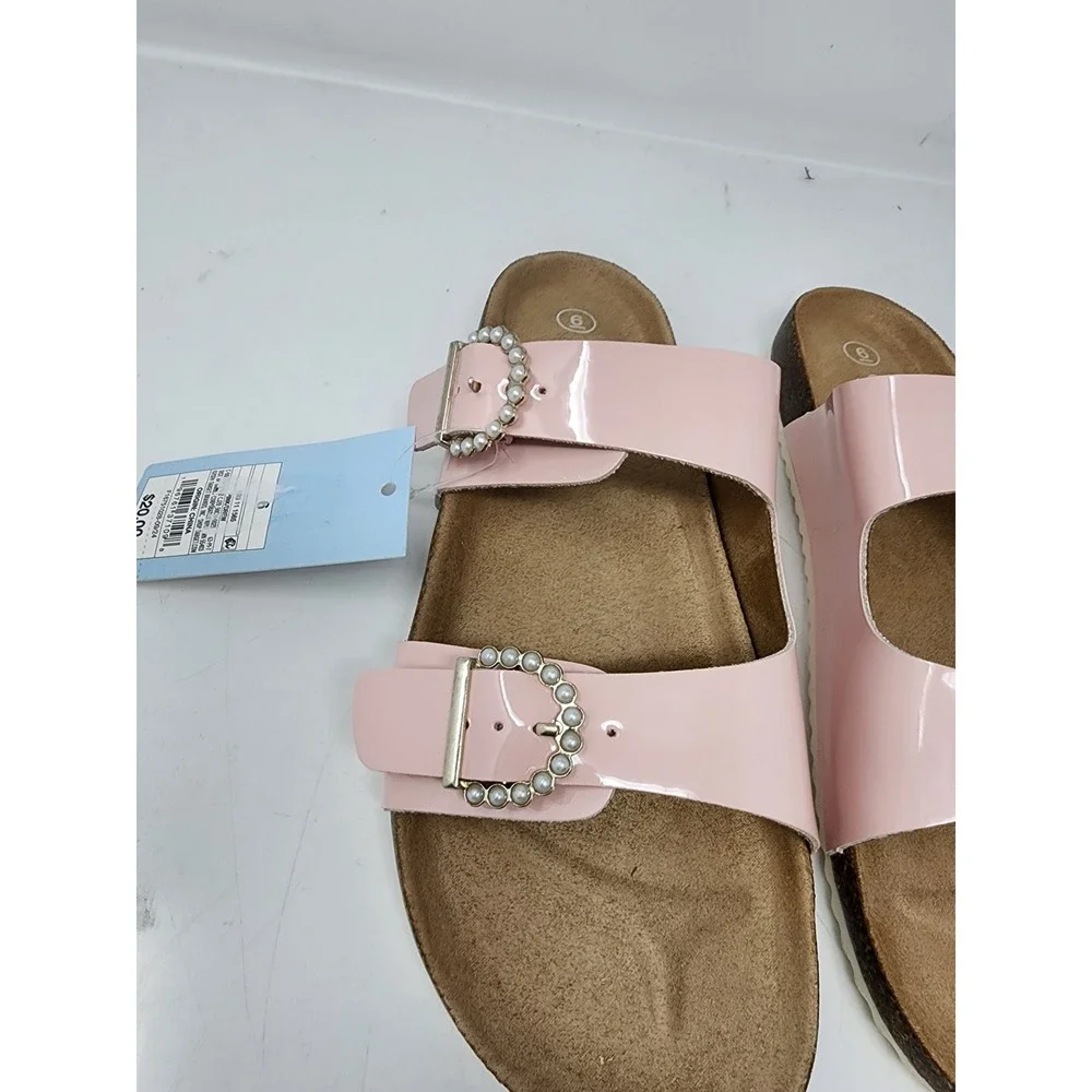 Cat & Jack‎ Girls Drew Pearl Buckle Slide Sandals Pink Faux Leather Size 6